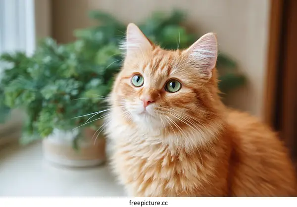 Close-up of a ginger cat in a cozy home environment