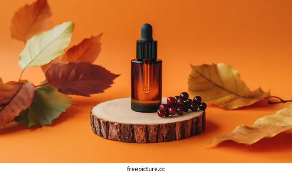 Autumn Skincare Product Display with Natural Elements