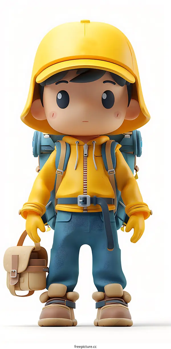 3D illustration of a boy wearing a yellow hat and blue pants