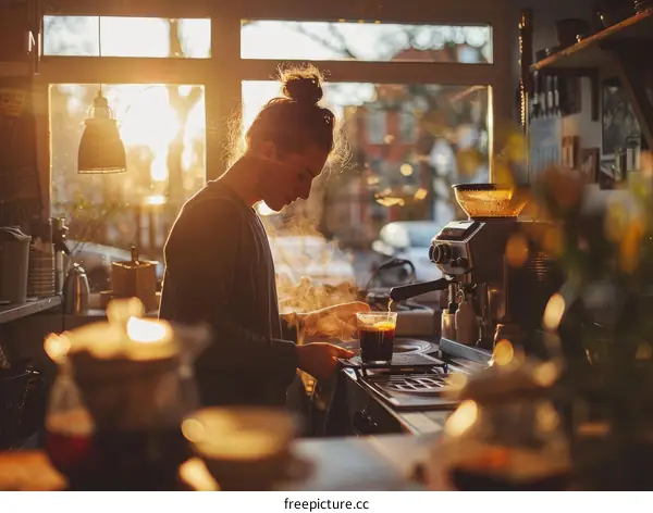 Barista making coffee in a coffee shop