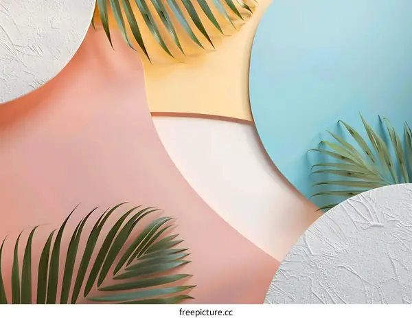 Abstract Background With Tropical Leaves And Pastel Colors