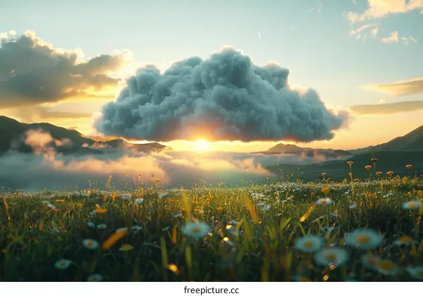 Majestic Sunset Cloud Over Mountain Meadow
