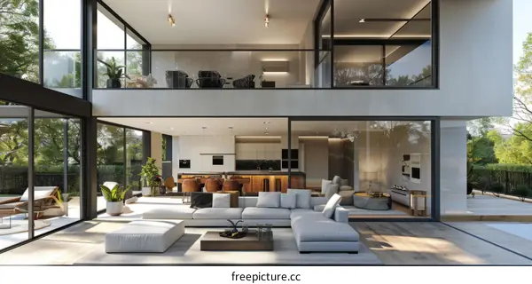 Modern House Exterior and Interior Design With Large Open Windows