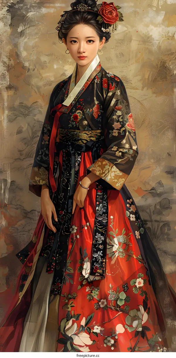 Portrait of a young woman in traditional Korean hanbok
