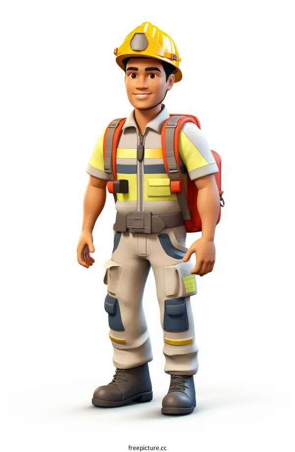 Construction Worker in Hardhat and Backpack on Jobsite