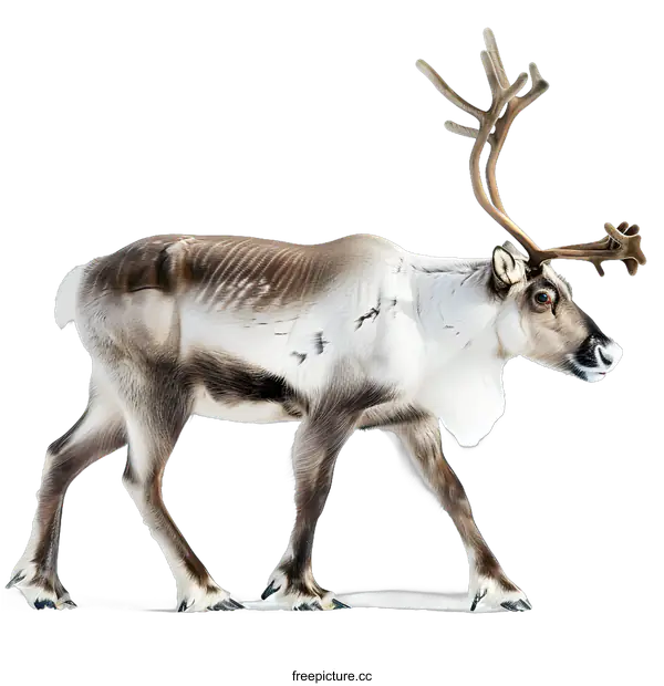 [Transparent Background PNG]Reindeer Walking on White Snow Background