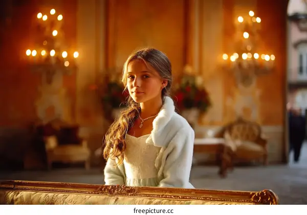 Young Caucasian Woman in Elegant Interior Setting