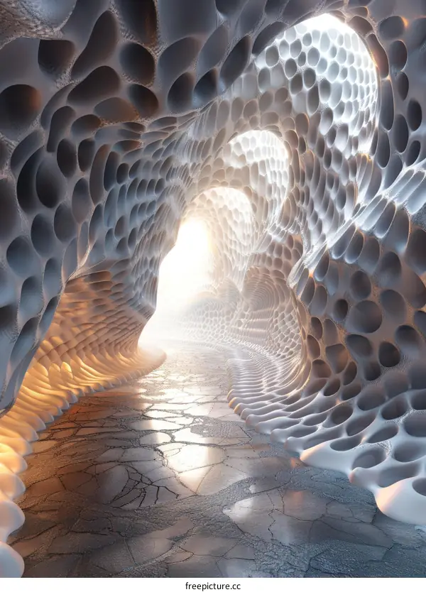 Futuristic cave with glowing entrance