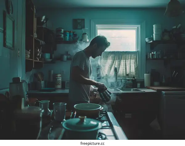 Man making coffee in the kitchen