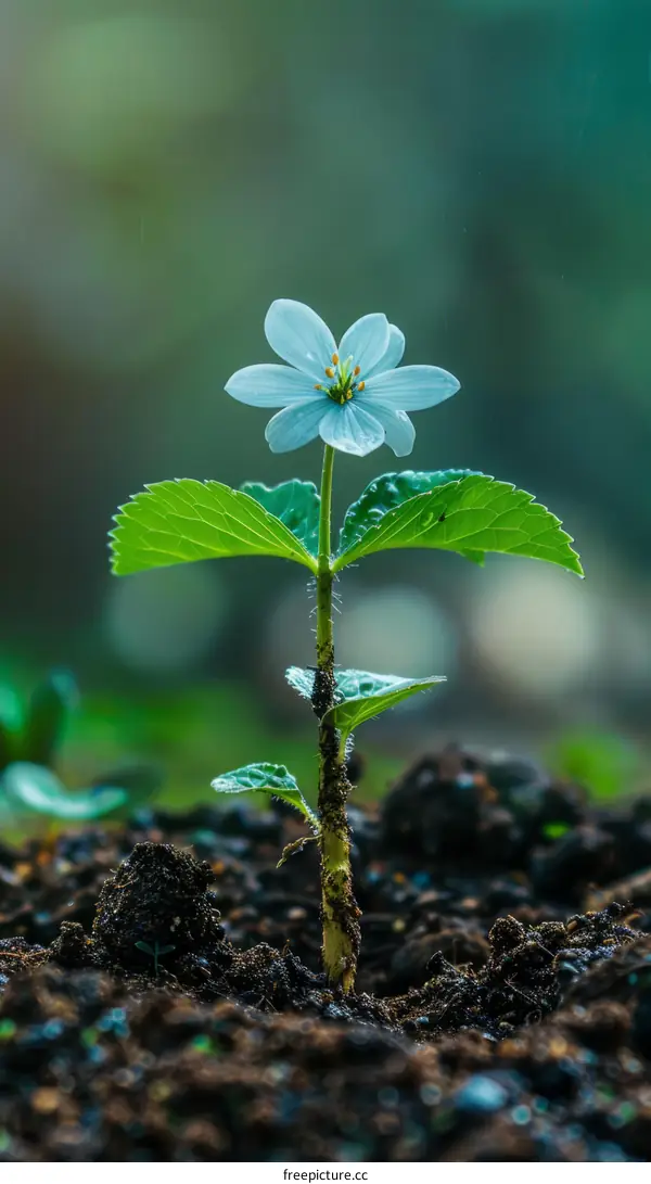 A delicate flower is blooming in the middle of the forest