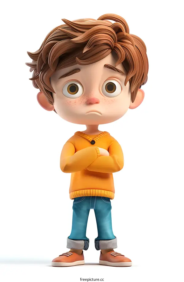 Sad Boy with Crossed Arms