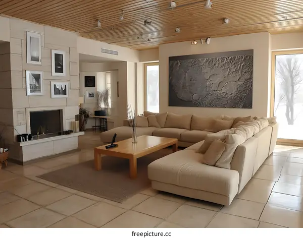 Modern Beige Living Room with Large Artwork