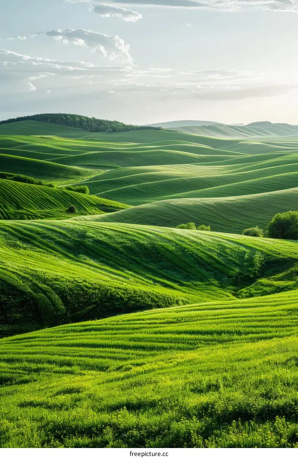 Picturesque green hills under the blue sky