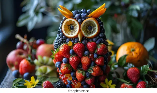 A Cute Owl Made of Fruits
