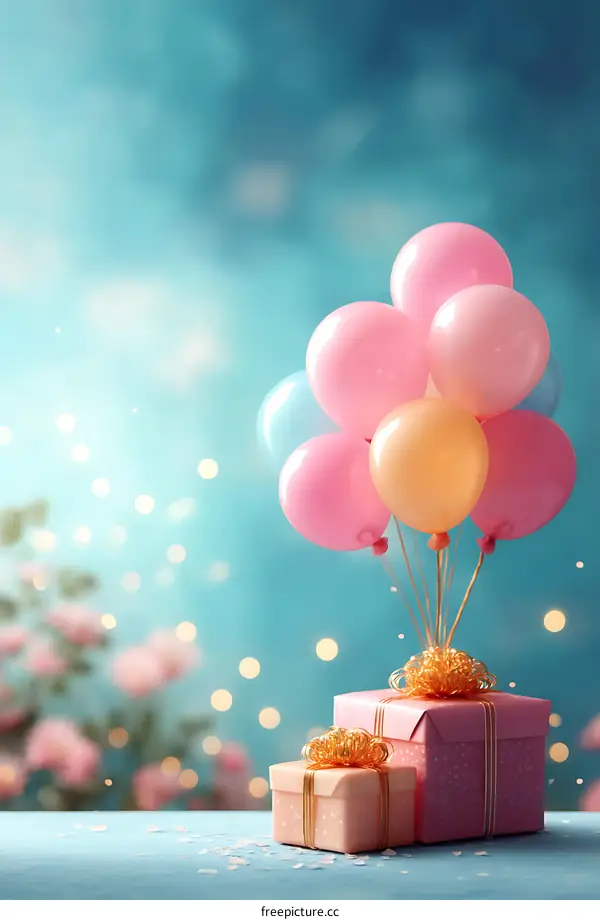 Birthday Gift with Colorful Balloons