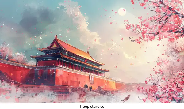 Chinese traditional architecture and landscape painting