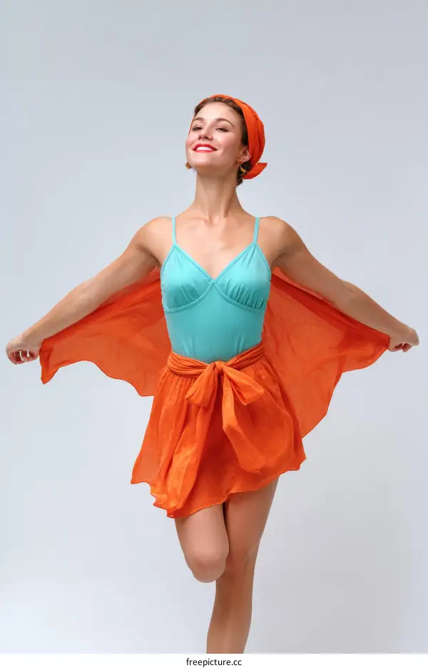 Woman in Fashionable Orange and Teal Outfit
