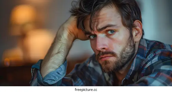 Portrait of a man with a beard and blue eyes looking at the camera