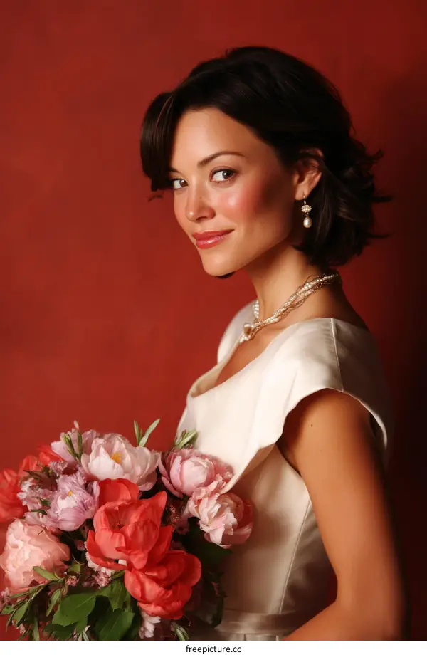 Elegant Bride Holding a Beautiful Bouquet
