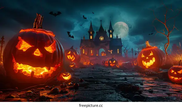 Halloween Night: Haunted House and Spooky Pumpkins