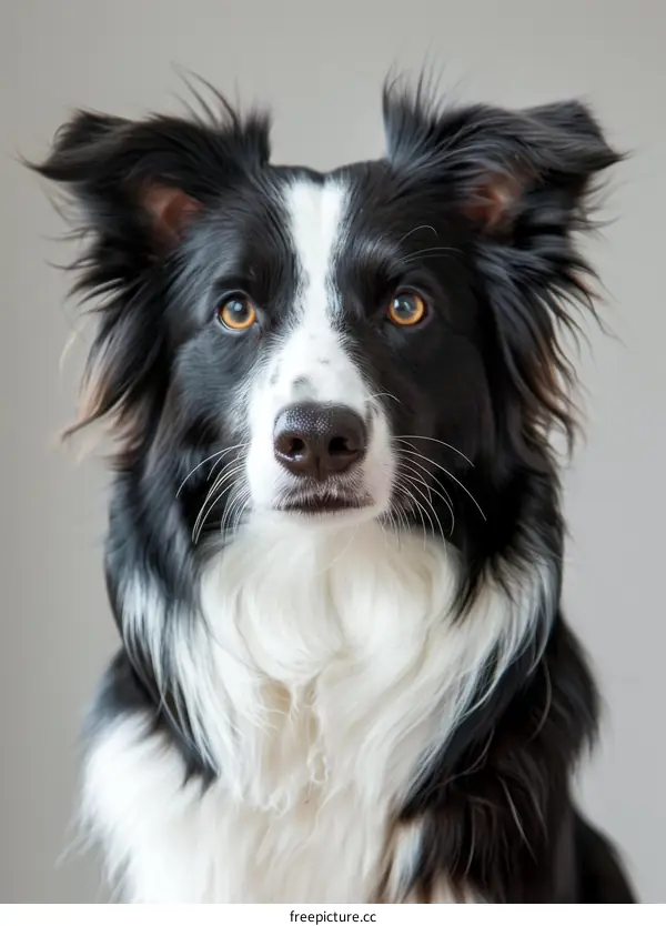 Border Collie with perky ears stares at the camera