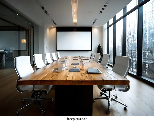 Modern Conference Room with Large Wooden Table