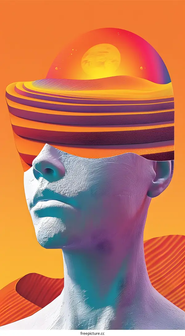 Abstract Art with Human Face and Sun