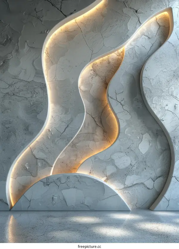 Modern Concrete Wall Design with Illuminated Curves