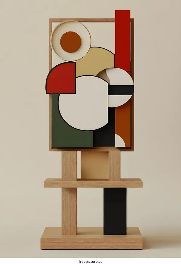 Abstract Geometric Artwork on Wooden Stand