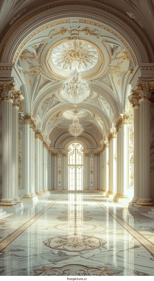 Ornate Hallway with Marble Floors and Gold Accents