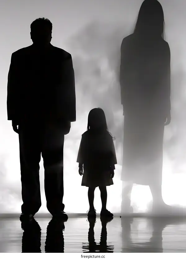 Silhouettes of a Family in Fog