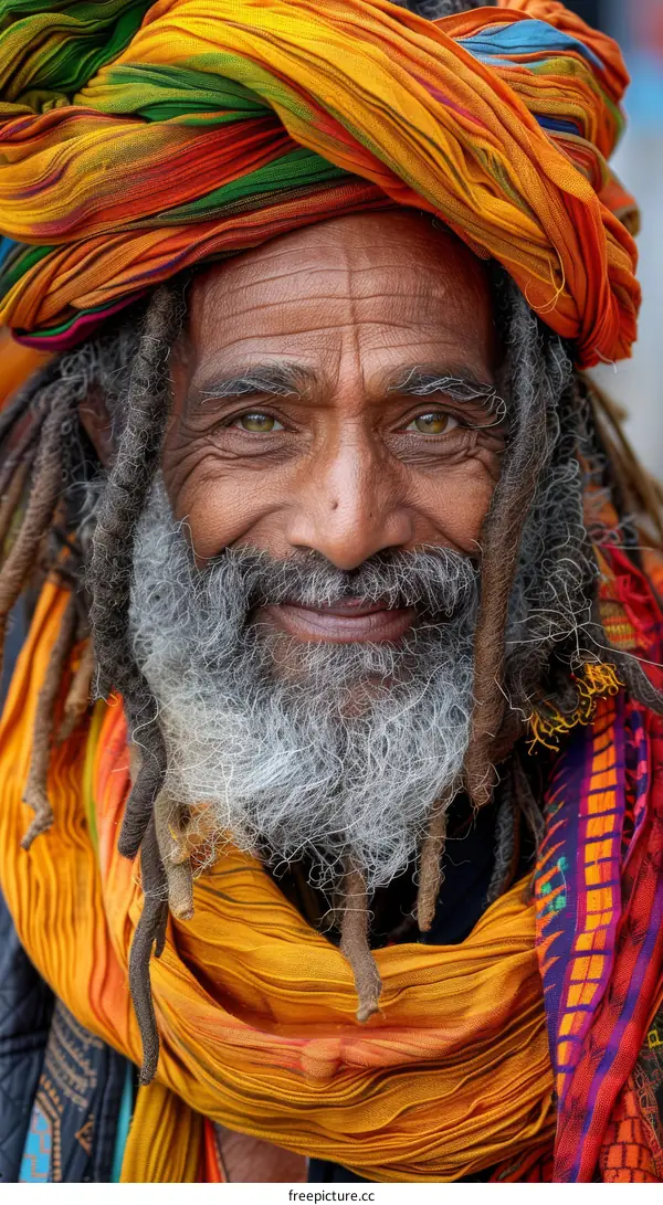 Close-up Portrait of a Man with Colorful Headwear