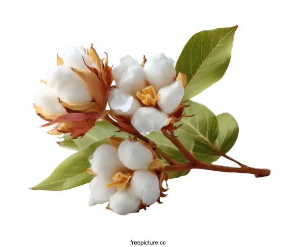 [Transparent Background PNG]Closeup of Cotton Bolls with Leaves