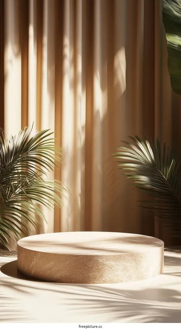 Beige Display Podium with Sunlight and Plants