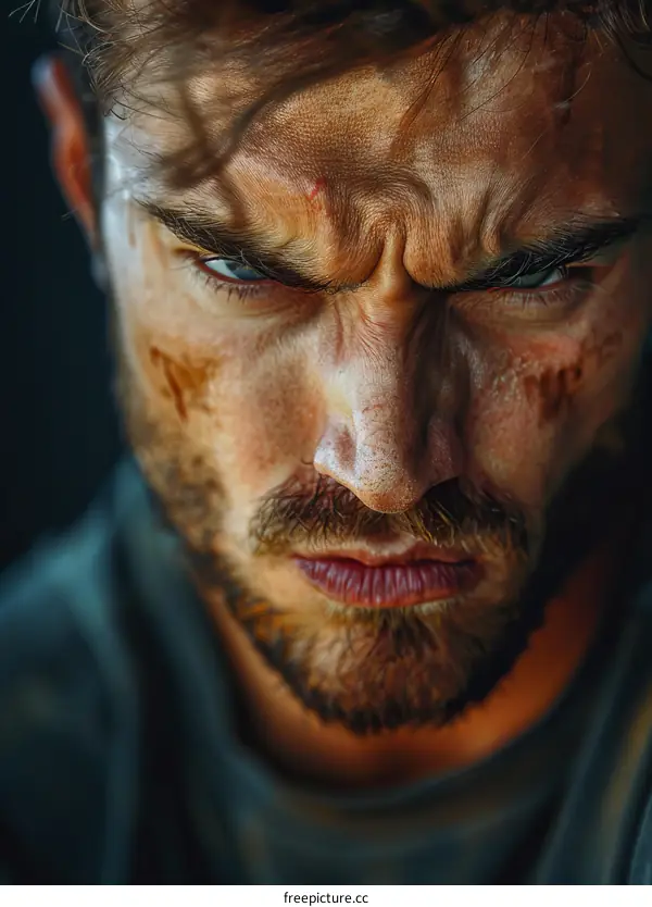 Close Up Portrait of a Man with Intense Expression