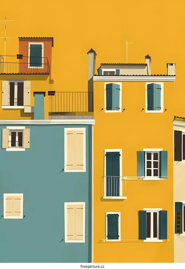 Colorful Mediterranean Houses Illustration