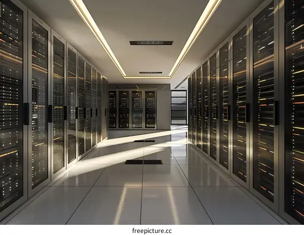 Server room with rows of server racks