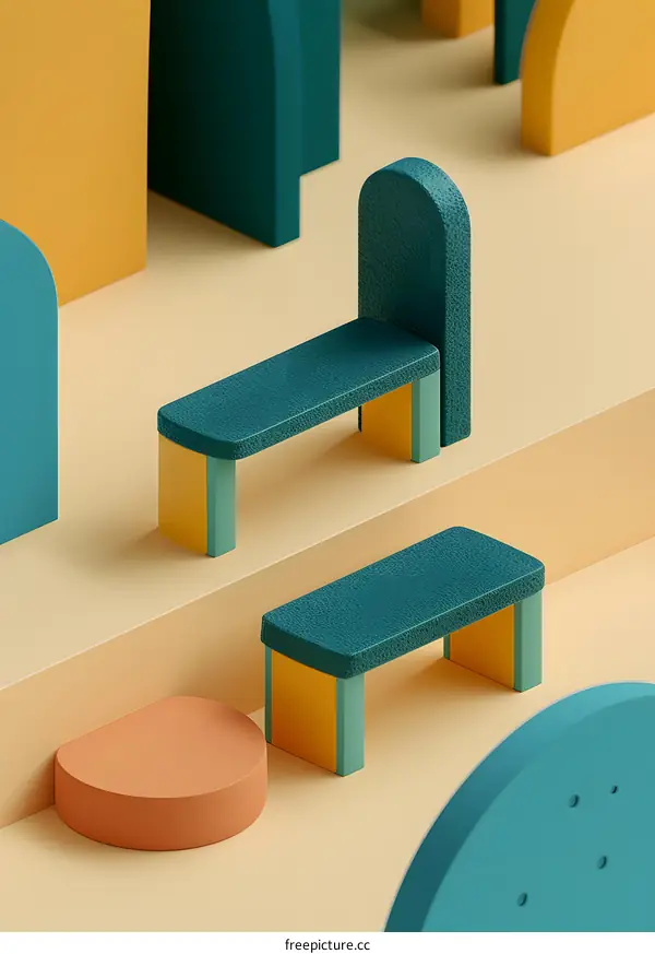 Green and Yellow 3D Abstract Geometric Shapes