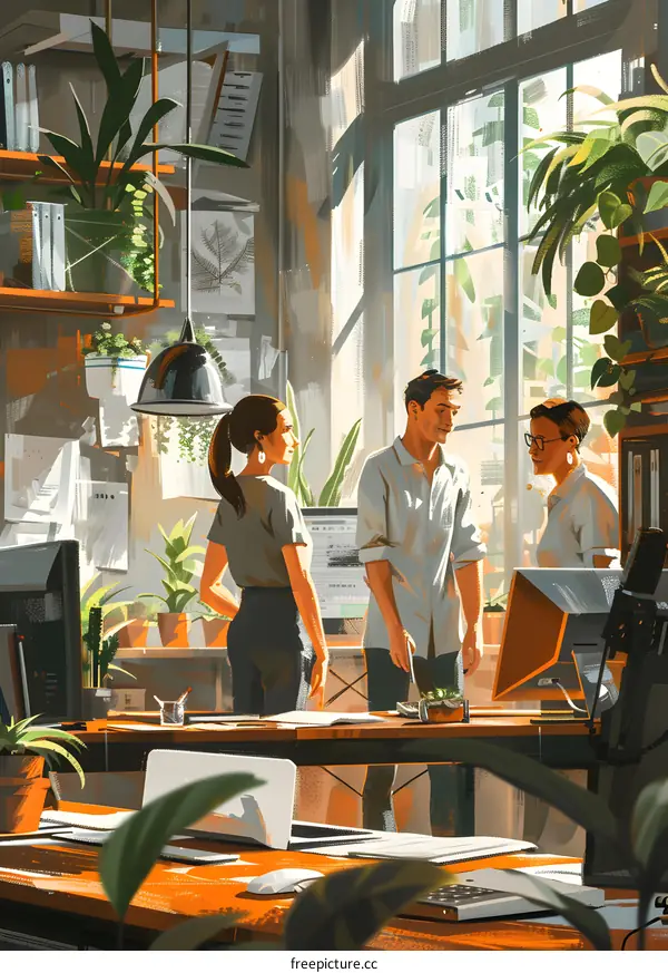 Office Space with Plants and Sunlight