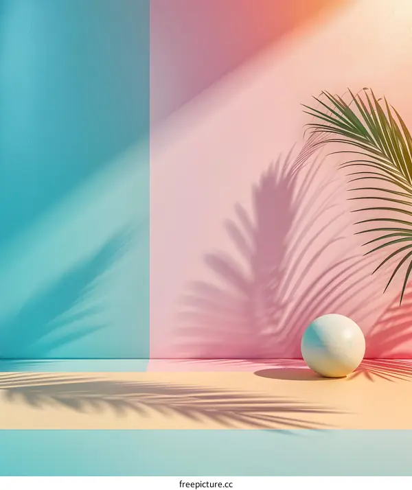 Minimalist Pastel Colored Background With Palm Leaves