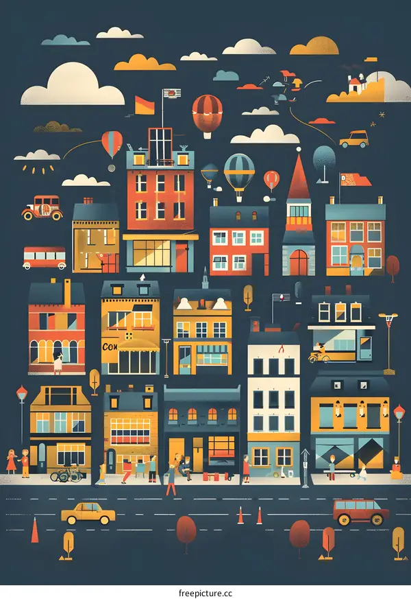 Cartoon City Street Scene Illustration