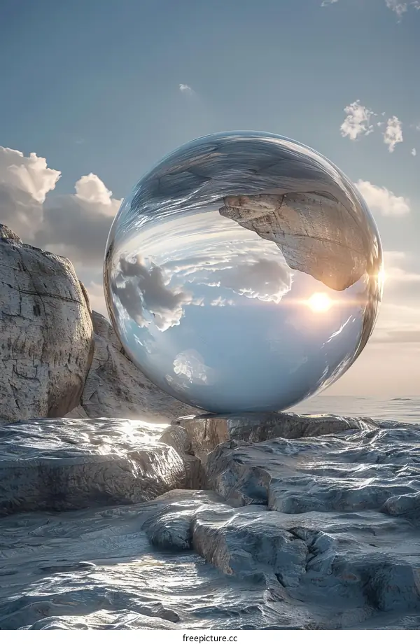 Reflective Sphere in Rocky Landscape