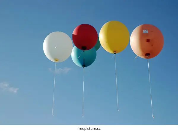 Colorful Balloons Floating in the Blue Sky