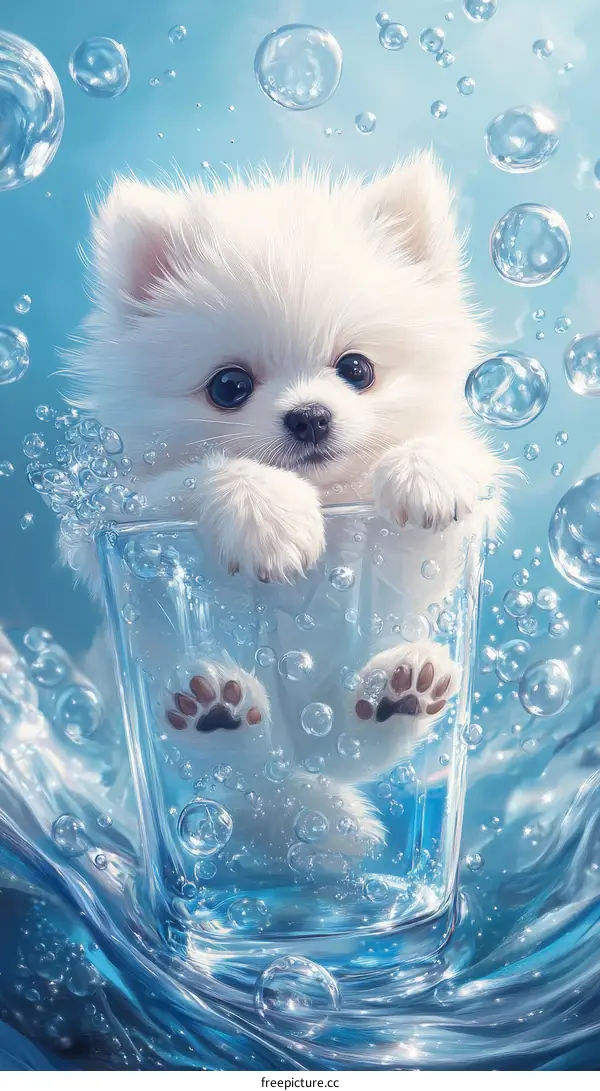 Adorable Puppy in a Glass of Water