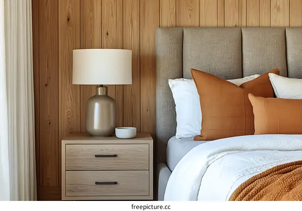 Modern Bedroom with Warm Wood Accents
