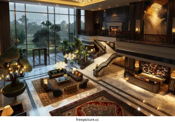 Luxurious Marble Staircase in a Grand Hotel Lobby