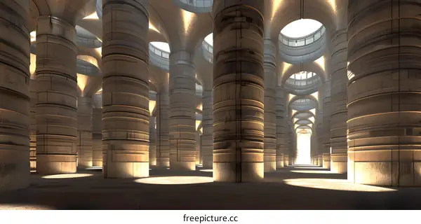 Abstract  3D Architecture with Columns and Arches