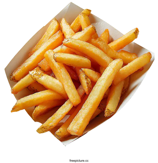 [Transparent Background PNG]Golden Crispy French Fries in Paper Container
