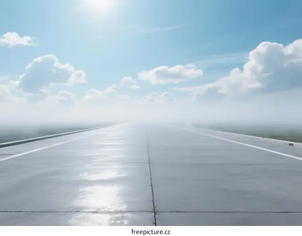 Empty Asphalt Road Under Cloudy Sky with Sunlight