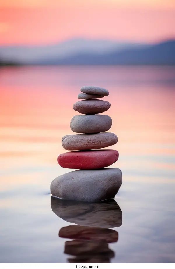 Balancing stones at sunset